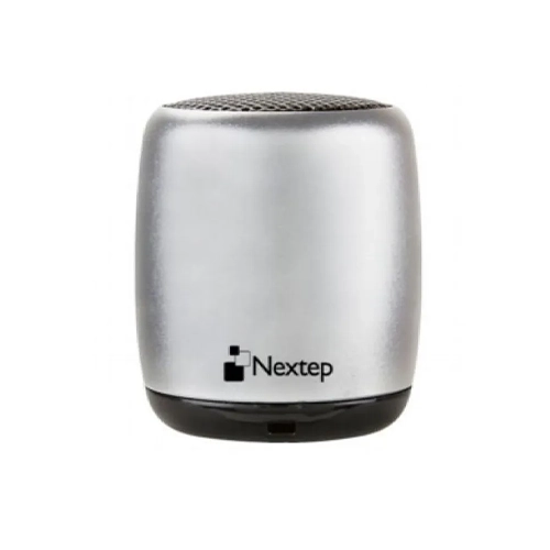 MINI BOCINA NEXTEP BLUETOOTH MANOS LIBRES CON BOTÓN PARA SELFIES COLOR PLATA - Artículos Promocionales MAS RECIO